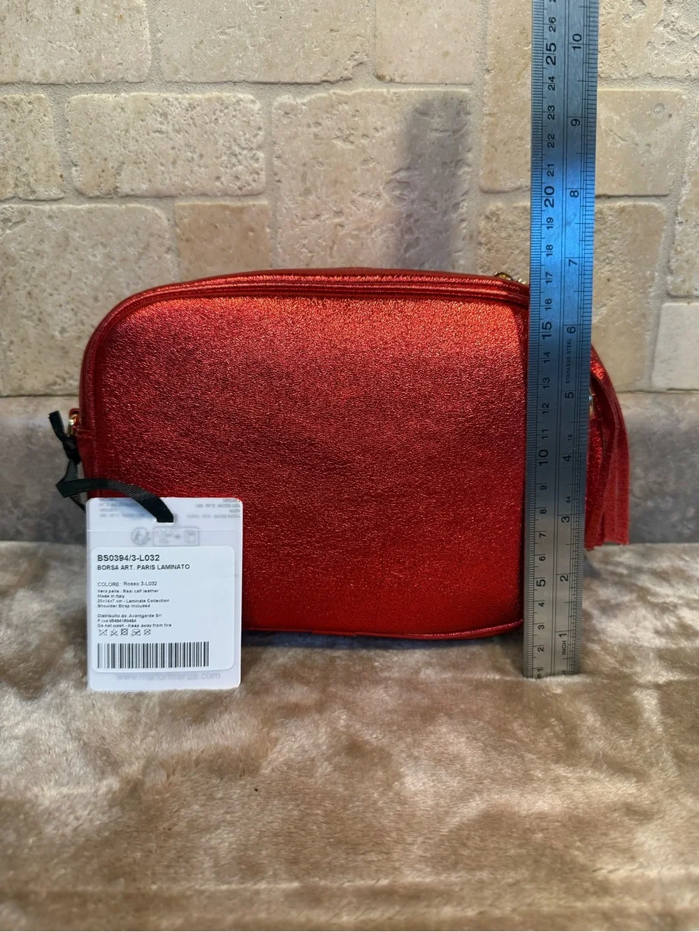 Marlon Made In Italy Red Metallic Crossbody Bag